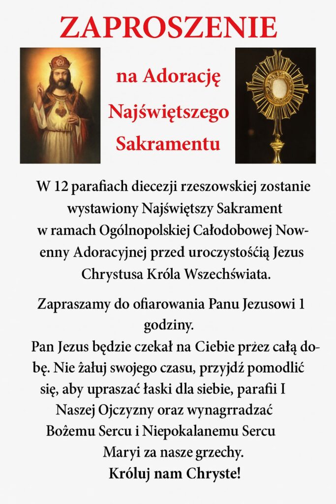 Zapraszamy na całonocną Adorację Pana Jezusa.