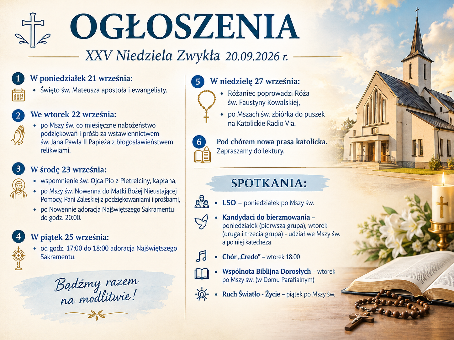 Ogłoszenia Parafialne  XXV Niedziela Zwykła – 20.09.2026 r.