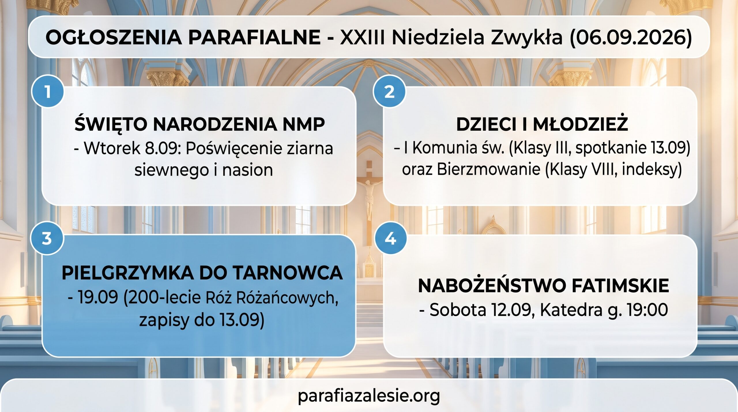 Ogłoszenia Parafialne  XXIII Niedziela Zwykła – 06.09.2026 r.